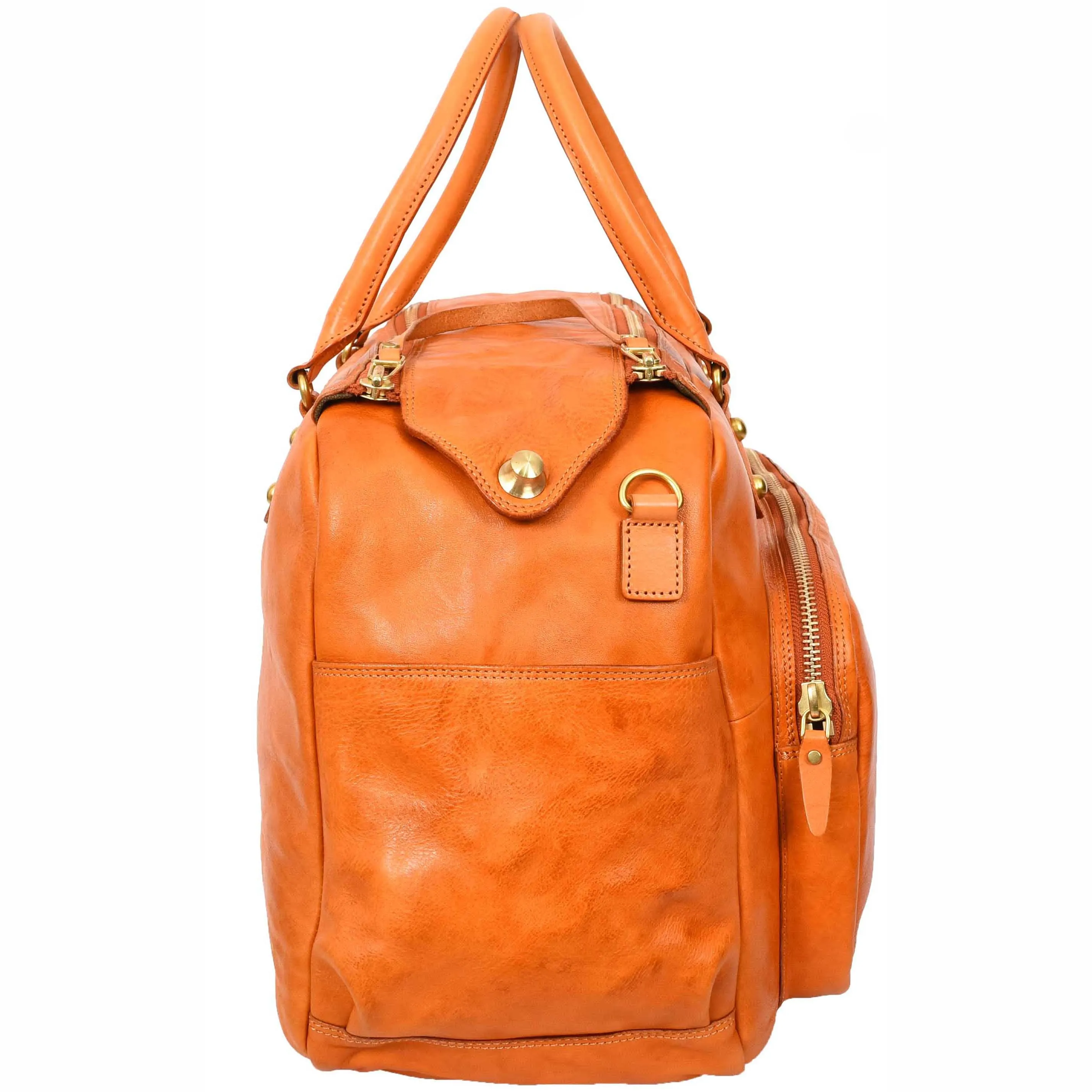 Premium Leather Travel Duffle Veg Tanned Holdall Weekend Casual Stylish Bag Zoom Orange