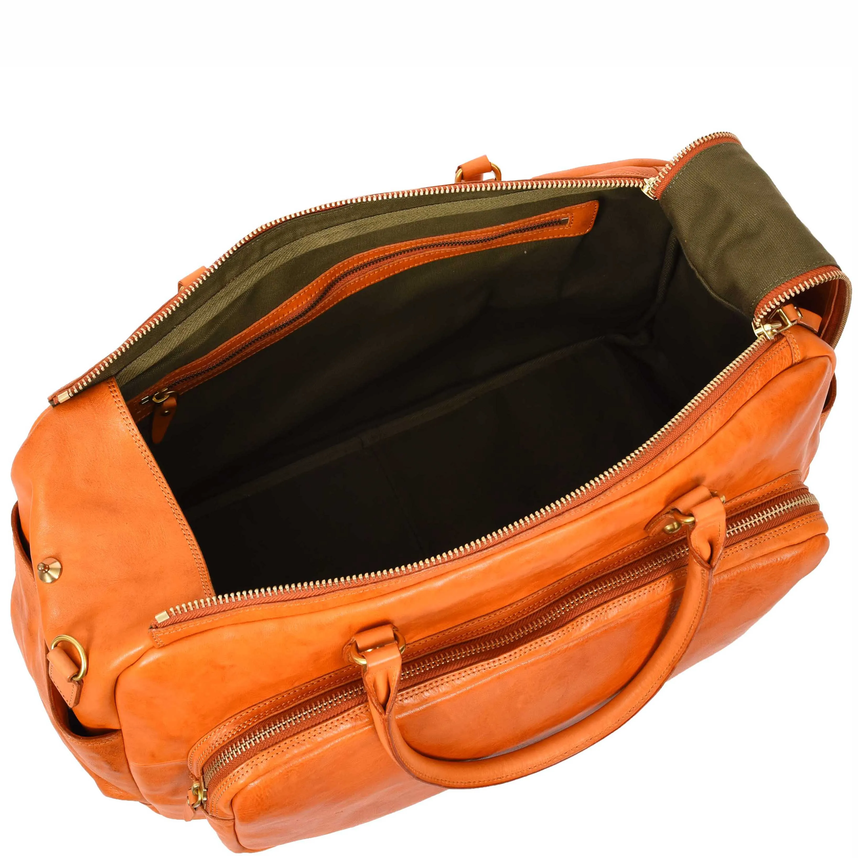 Premium Leather Travel Duffle Veg Tanned Holdall Weekend Casual Stylish Bag Zoom Orange