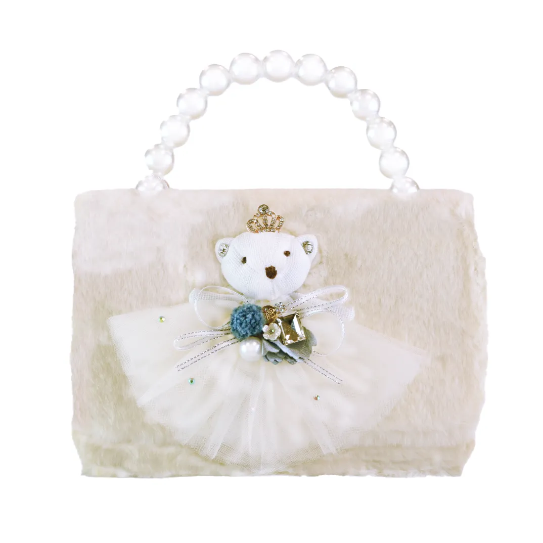 Princess Bear Furry Purse - Beige