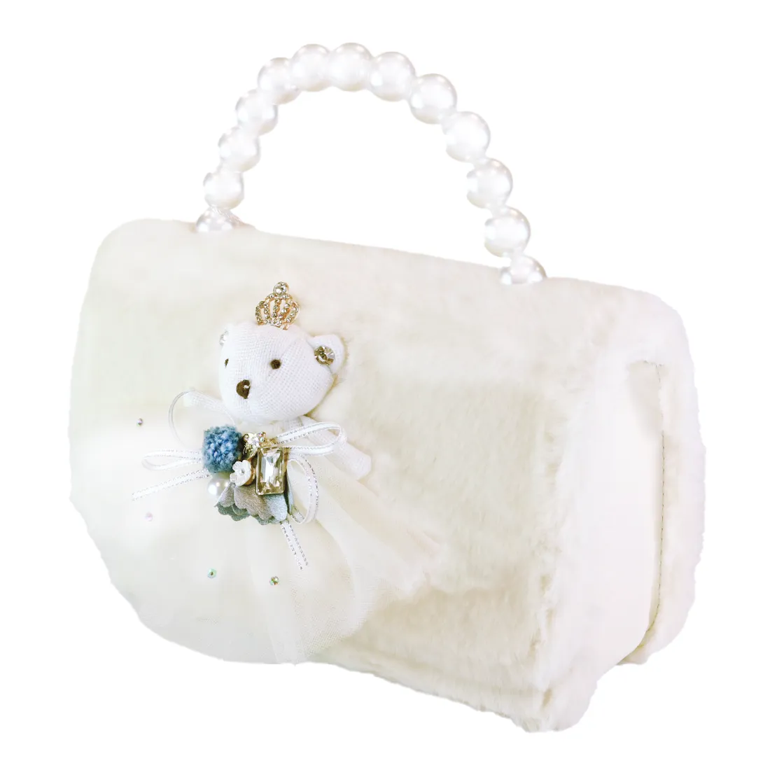 Princess Bear Furry Purse - Beige