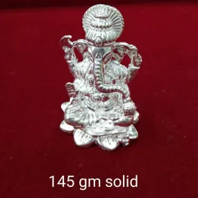 Pure Silver Solid Ganesh Idol on Flower for Pooja, Return Gifts, Vastu Graha Pravesh Gifts for Friend or Family