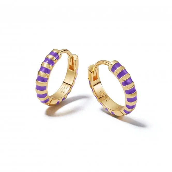 Purple Fine Stripe Huggie Hoop 18ct Gold Plated Earrings EE12_GP