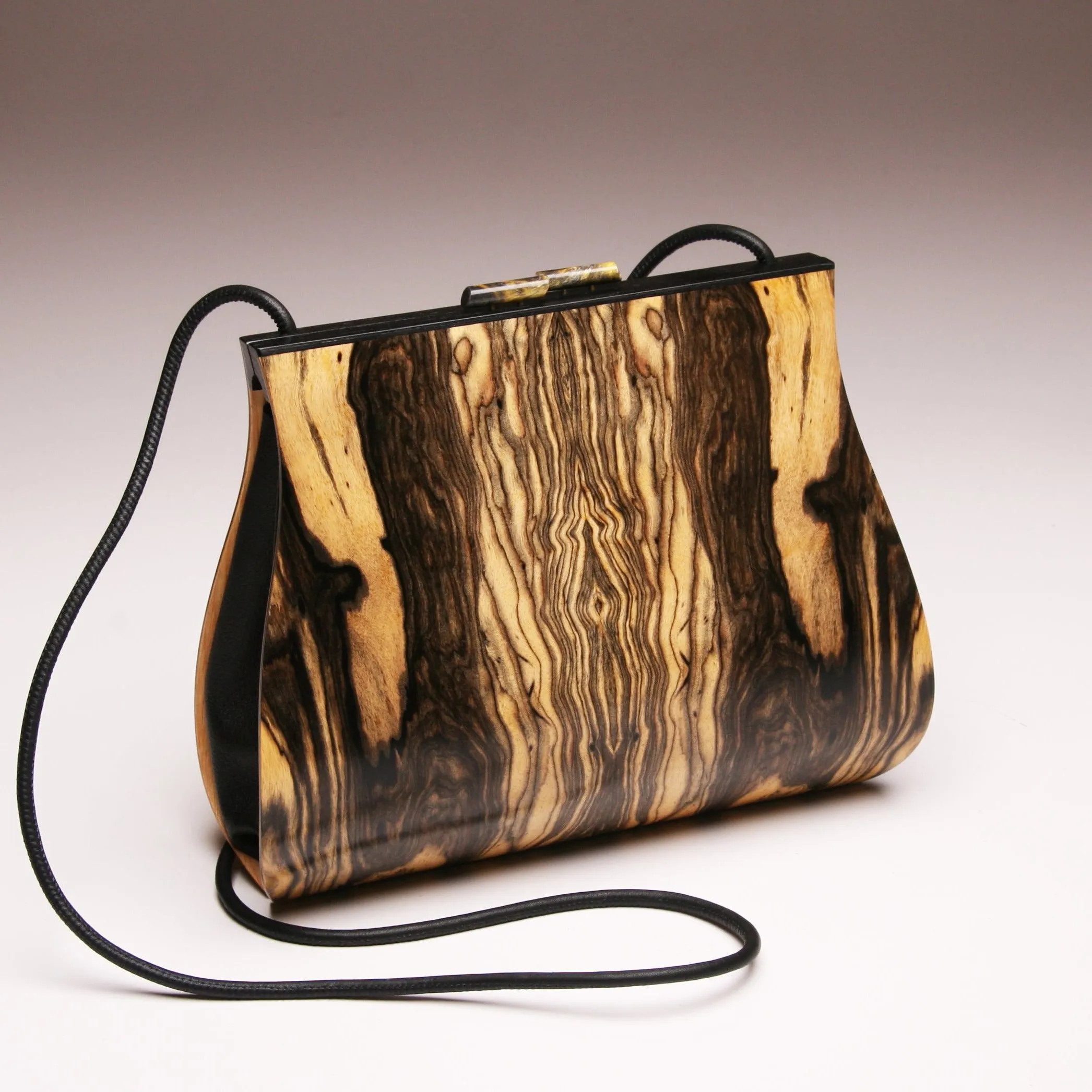 "Dianella" Large Wood Handbag-Single Strap - Book-Matched Royal Ebony (Contact for availability)