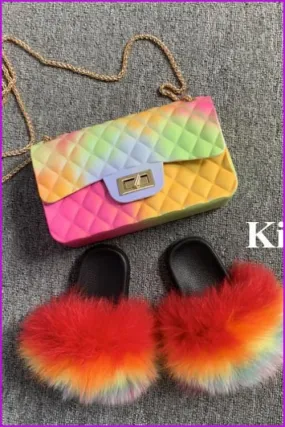 Rainbow Kids Jelly Shoulder Bag And Slides Set