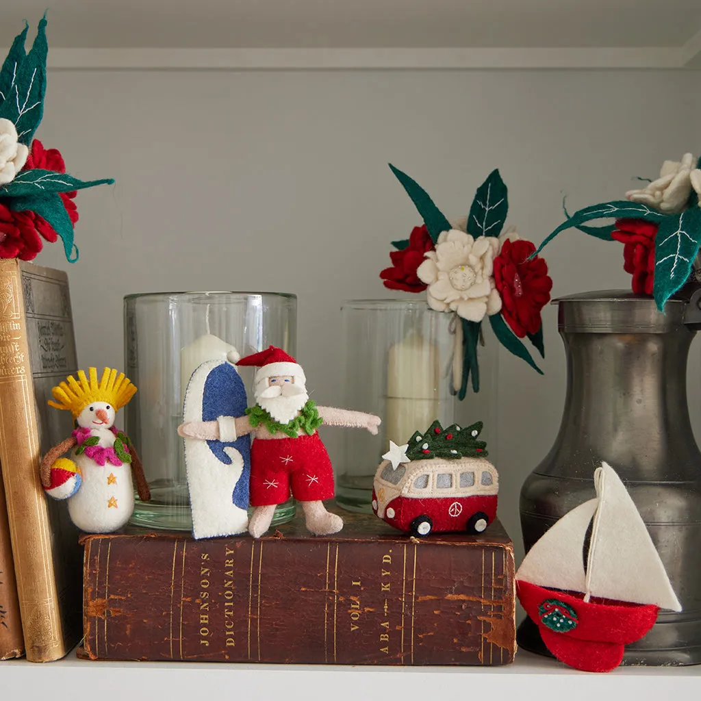 Red & White Poinsettia Flower Bouquet with Vase