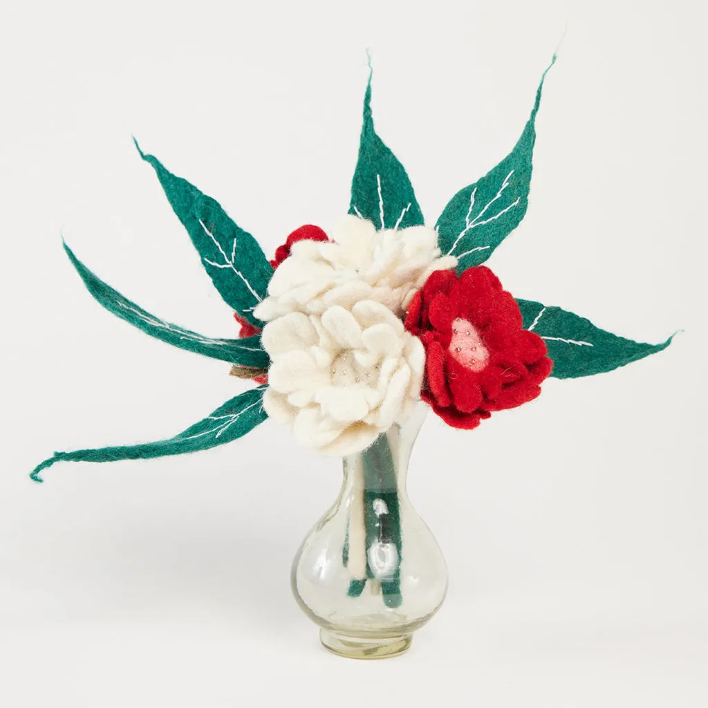 Red & White Poinsettia Flower Bouquet with Vase