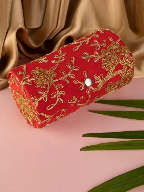 Red golden zari embroidered bangle organizer box