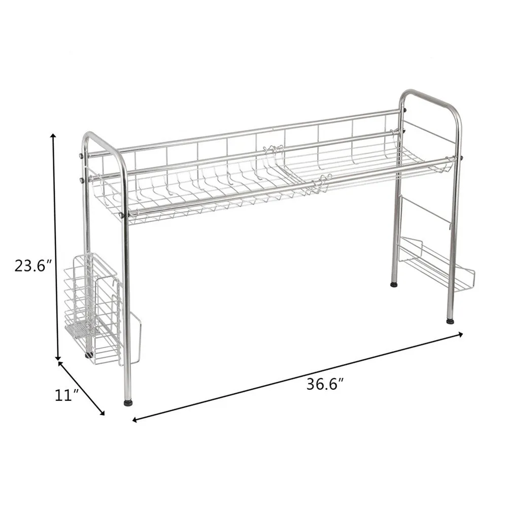 RONSHIN Single Layer Bowl Rack Shelf Dish Drainer Kitchen Organizer Silver