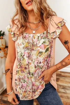 Ruffled Floral Square Neck Blouse