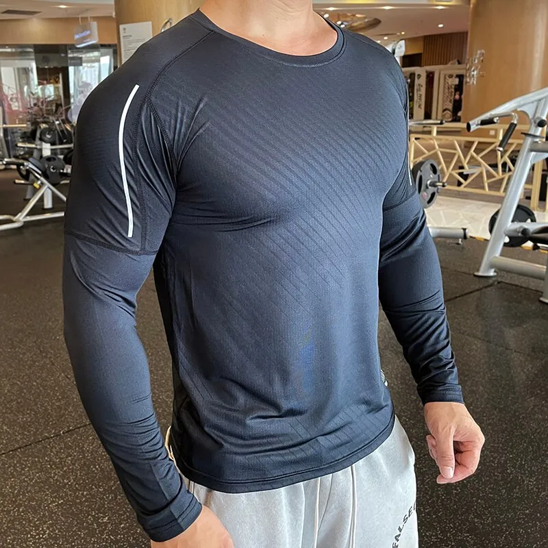 Running Sport Skinny T-shirt Men Compression Quick Dry Shirt Male Gym Fitness Bodybuilding Training Tee Tops Autumn MMA Clothing