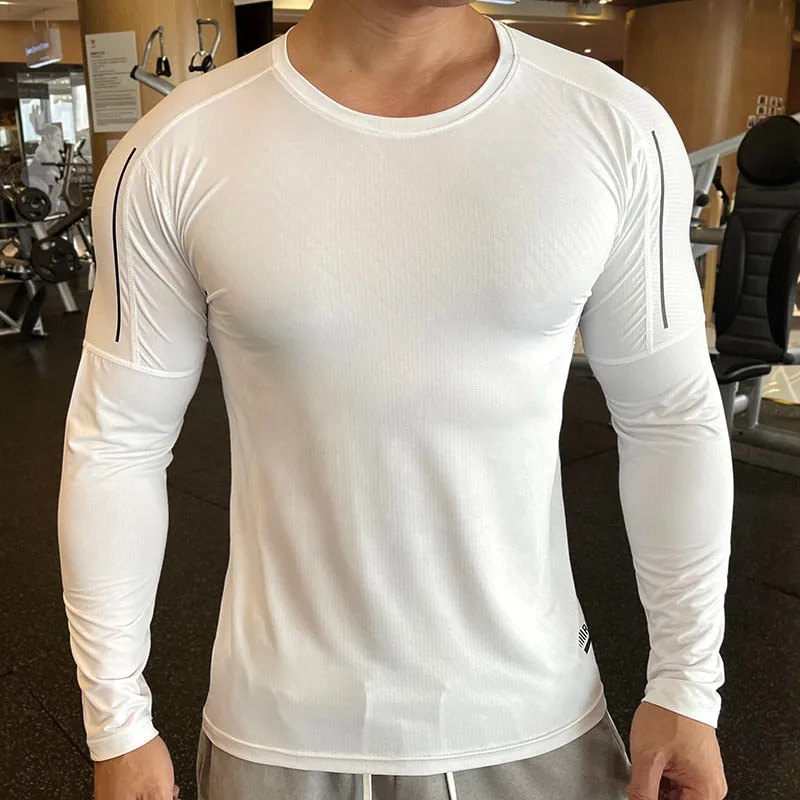 Running Sport Skinny T-shirt Men Compression Quick Dry Shirt Male Gym Fitness Bodybuilding Training Tee Tops Autumn MMA Clothing