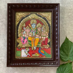 Shiv Parivar 3D Embossing Tanjore Painting - Traditional Wall Art