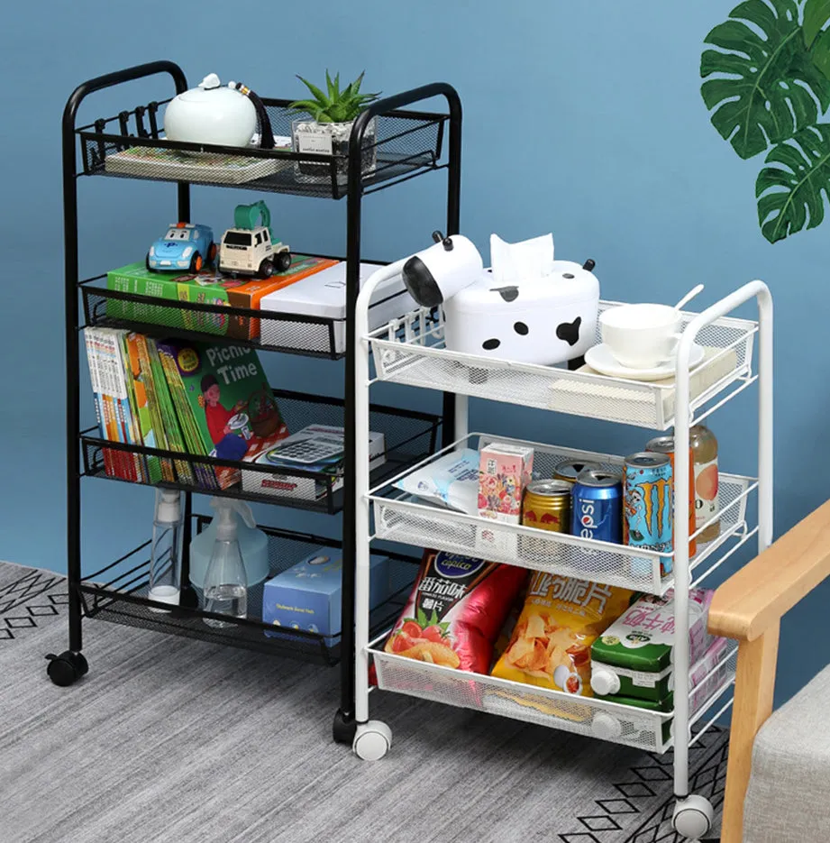 SOGA 3 Tier Steel Black Bee Mesh Kitchen Cart Multi-Functional Shelves Portable Storage Organizer with Wheels