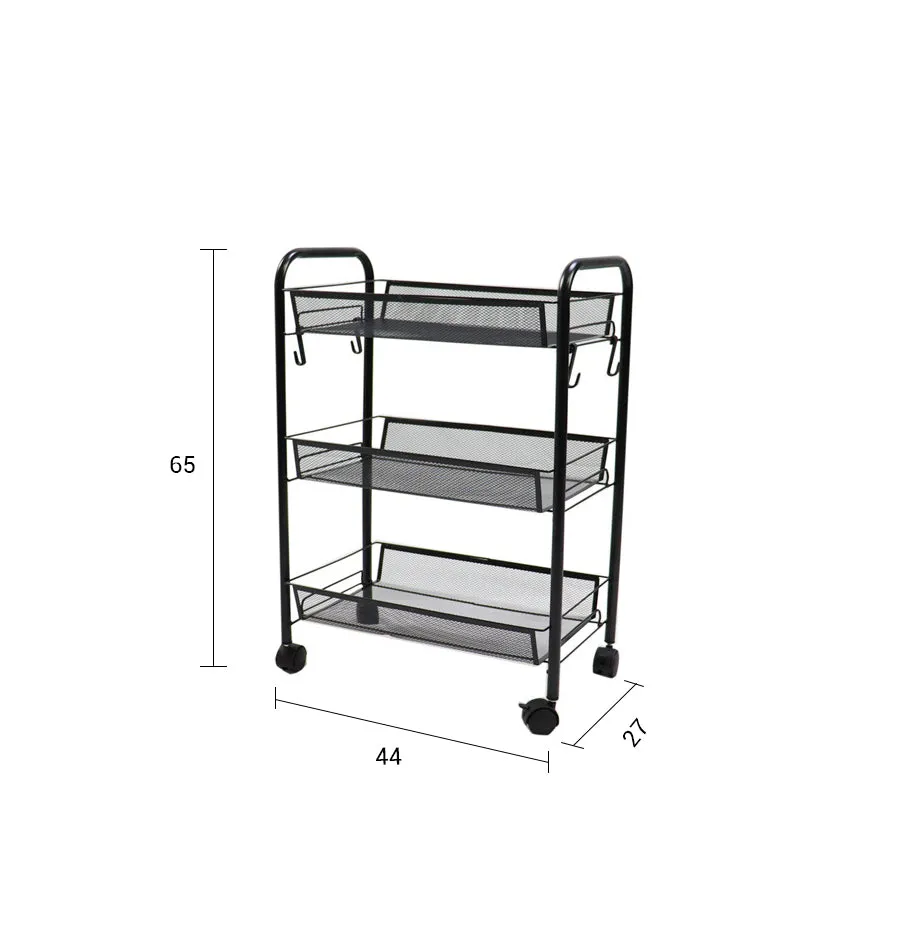 SOGA 3 Tier Steel Black Bee Mesh Kitchen Cart Multi-Functional Shelves Portable Storage Organizer with Wheels