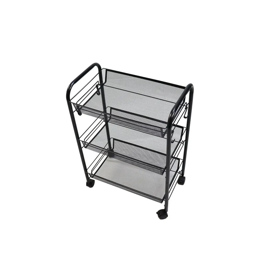 SOGA 3 Tier Steel Black Bee Mesh Kitchen Cart Multi-Functional Shelves Portable Storage Organizer with Wheels