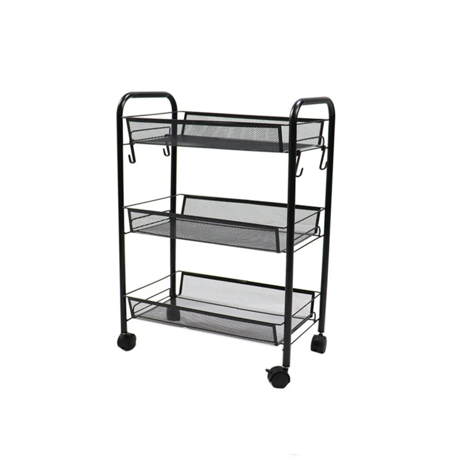 SOGA 3 Tier Steel Black Bee Mesh Kitchen Cart Multi-Functional Shelves Portable Storage Organizer with Wheels