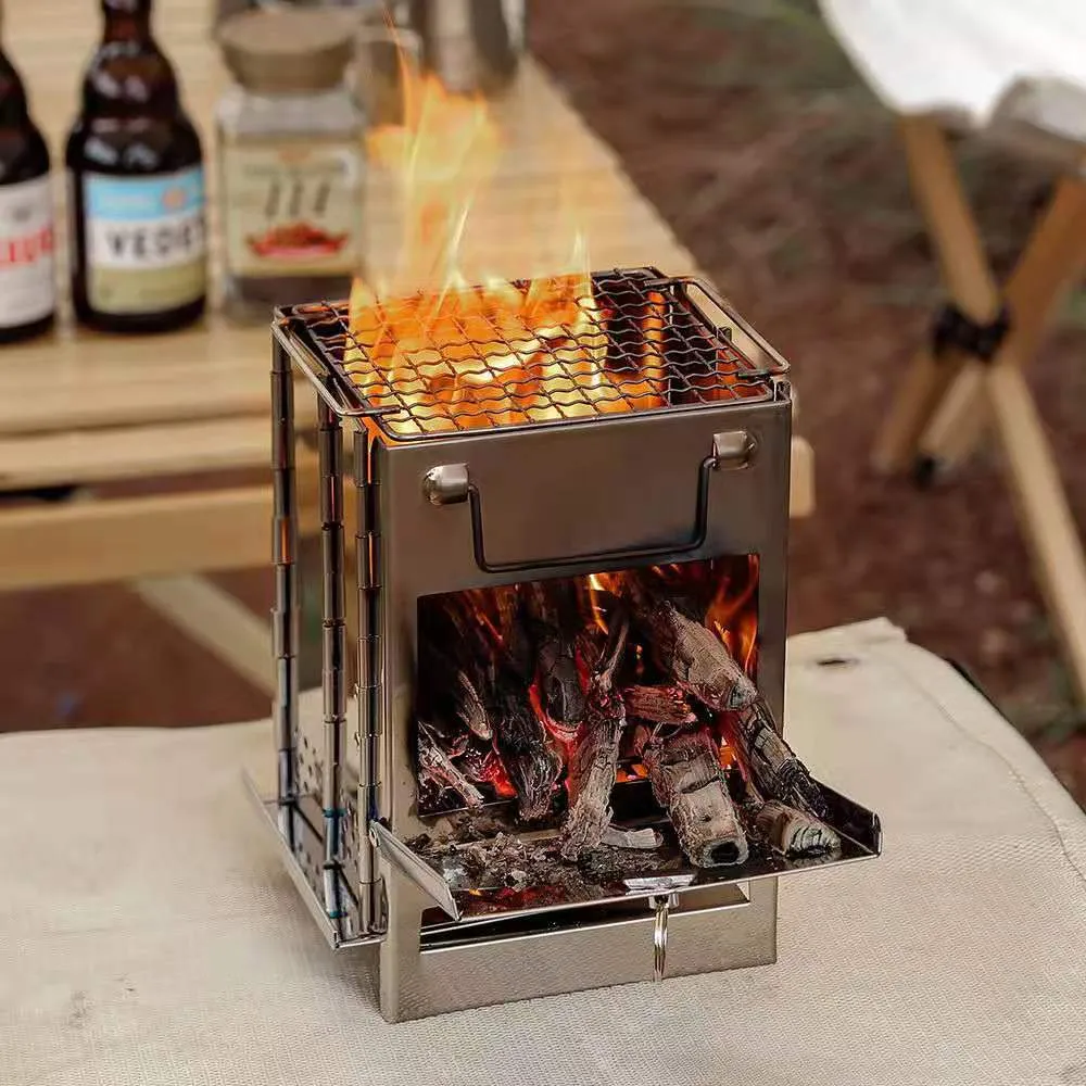 Stainless Steel Mini Outdoor Firewood Stove Portable Camping Grill