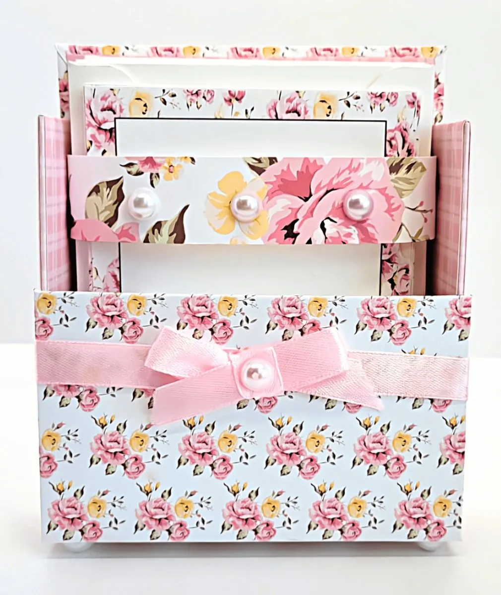 Stationery Gift Box Set w/Reusable Desktop Organizer Box-Pink