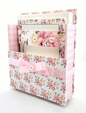 Stationery Gift Box Set w/Reusable Desktop Organizer Box-Pink