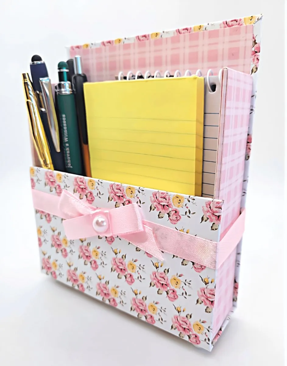 Stationery Gift Box Set w/Reusable Desktop Organizer Box-Pink