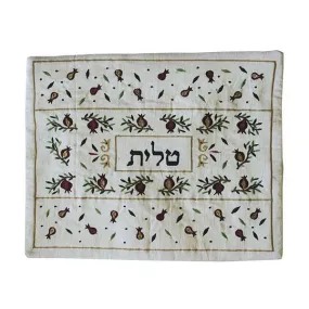 Tallit Bag - Machine Embroidery - Pomegranate White