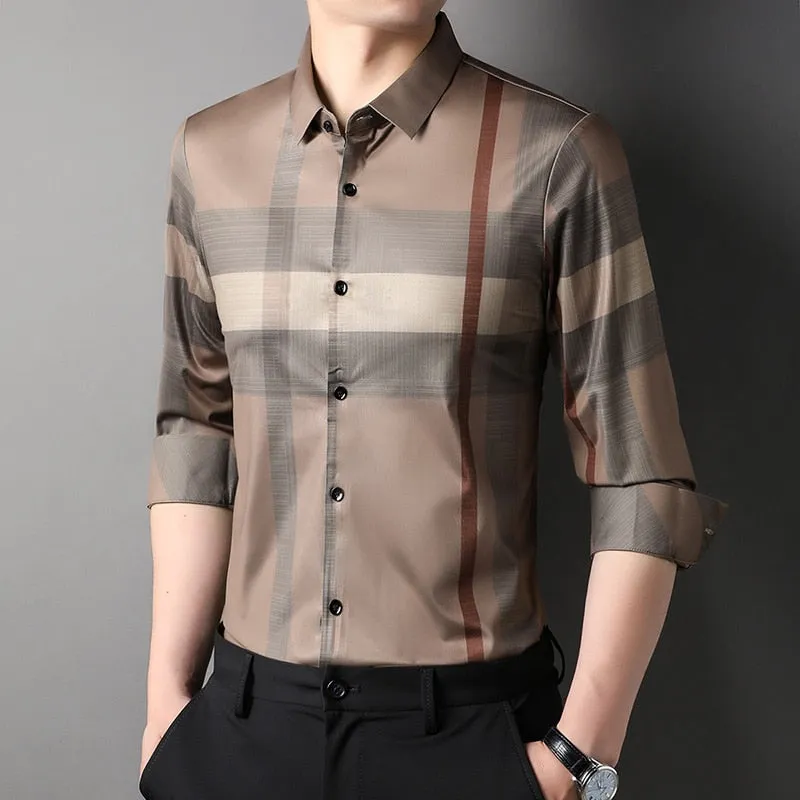 Top Grade Luxury Slim Fit Striped Designer Trending Shirts For Men Brand Fashion Shirt Long Sleeve Casual Clothes