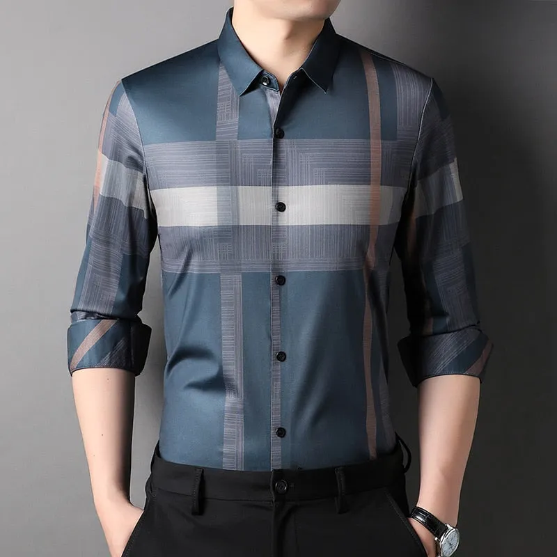 Top Grade Luxury Slim Fit Striped Designer Trending Shirts For Men Brand Fashion Shirt Long Sleeve Casual Clothes