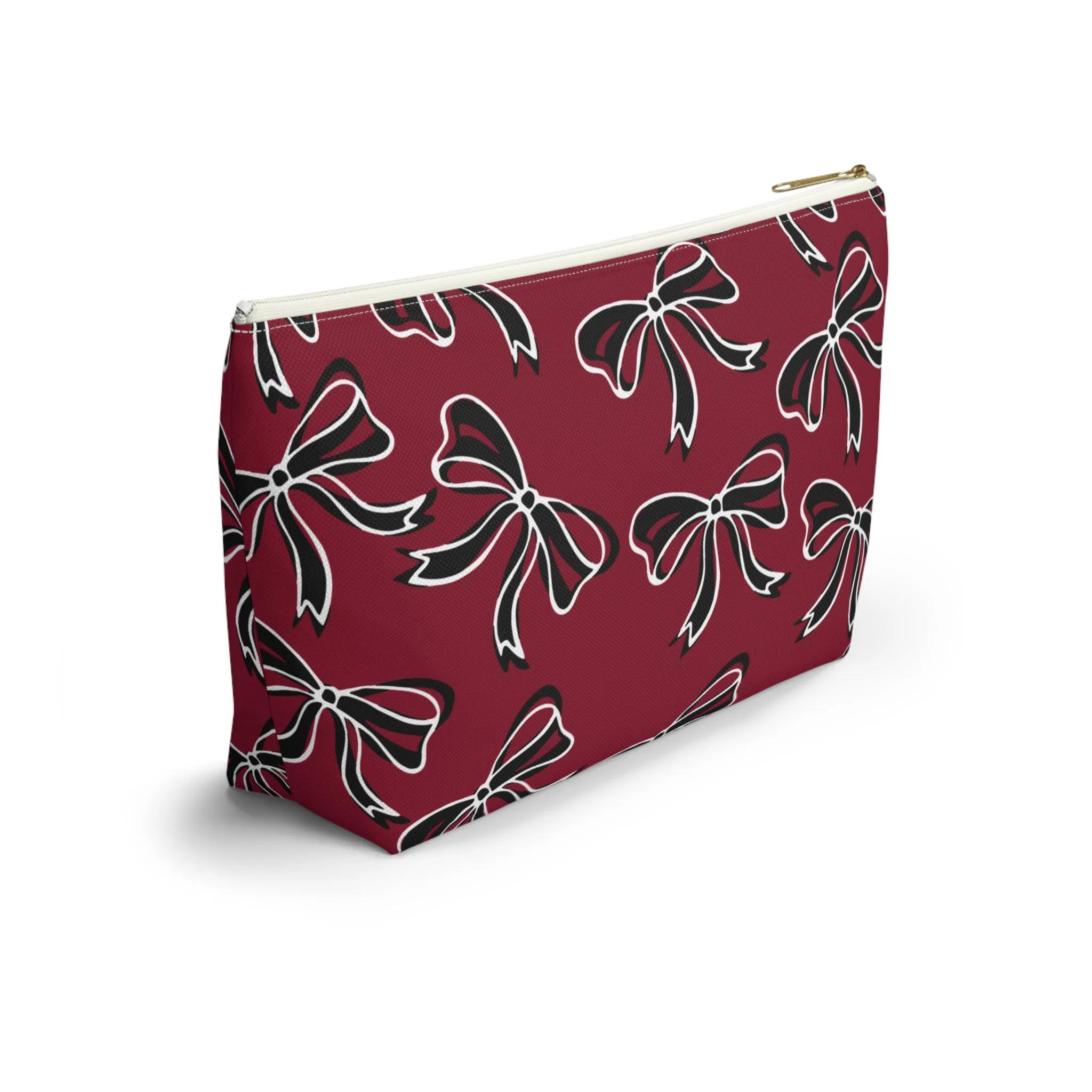 Trendy Bow Makeup Bag - Graduation Gift, Bed Party Gift, Acceptance Gift, College Gift, South Carolina, Gamecocks, USC, garnet and black