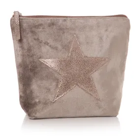 Velvet Effect Star Wash Bag/Clutch - Light Or Dark Beige