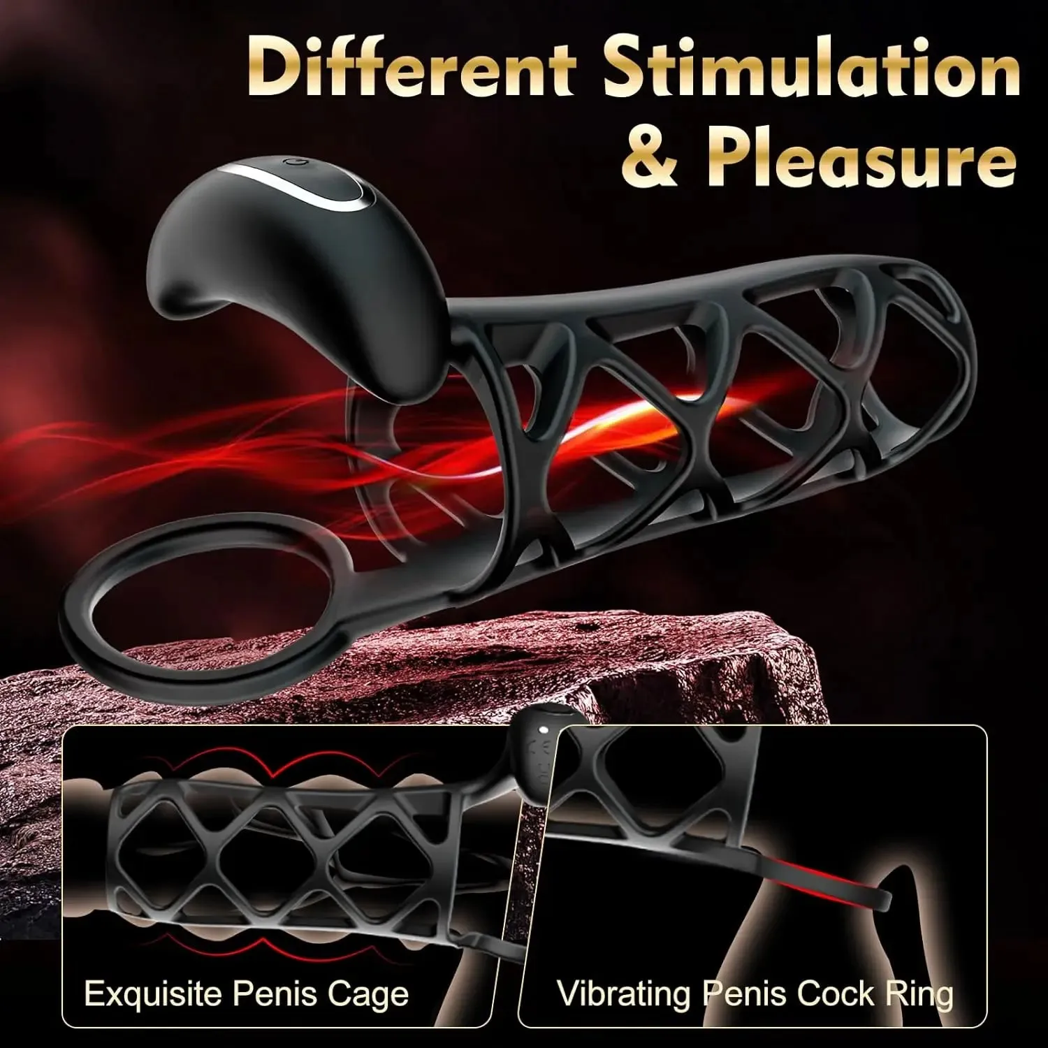 Vibrating Cock Ring Penis Sleeve Male Sex Toys - Silicone Delay Ejaculation Training