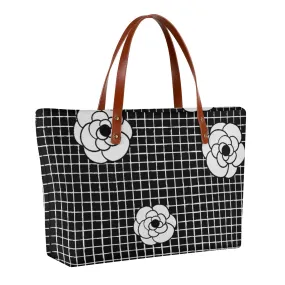 Women's Tote Bag | Diving Cloth 116 black with a white flower print