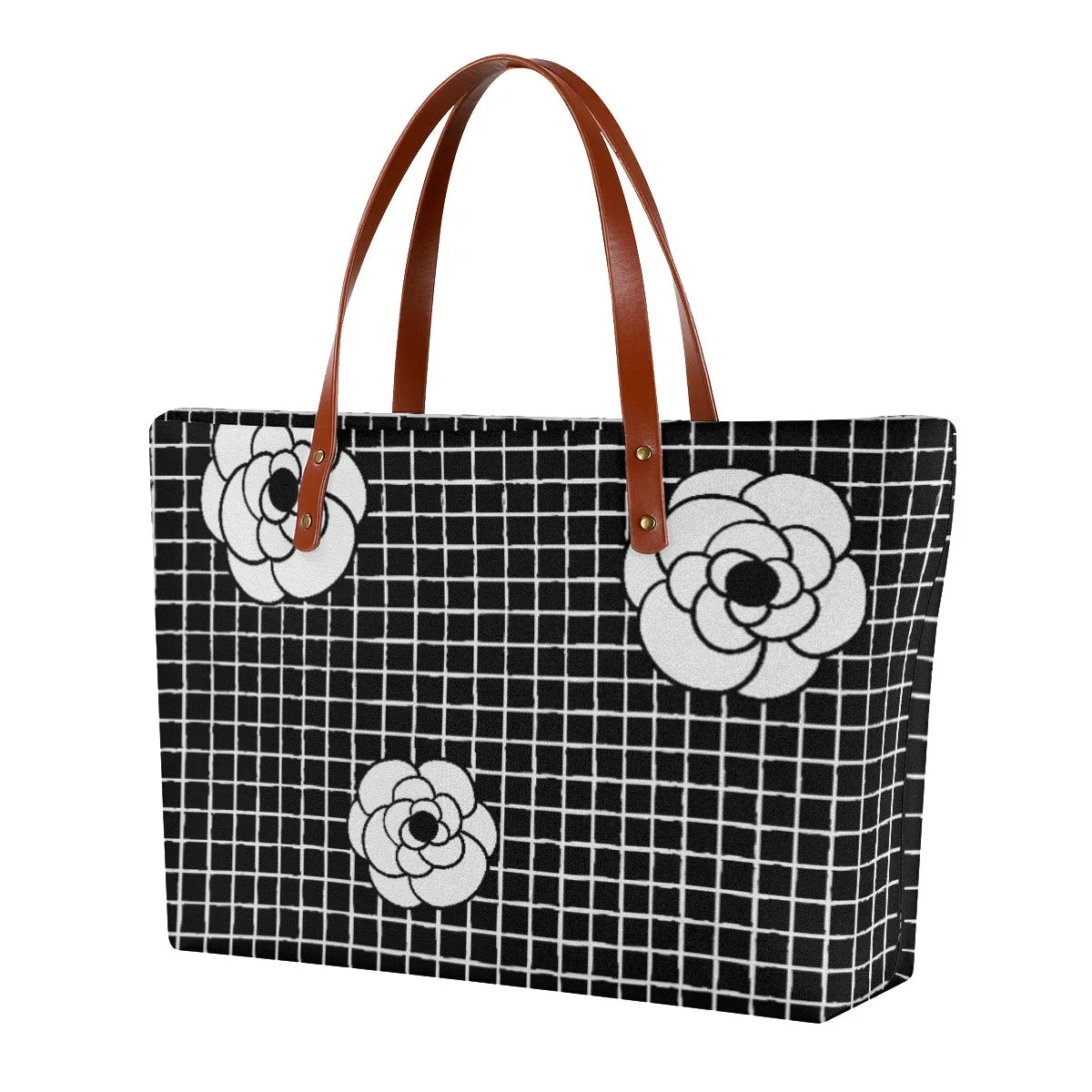 Women's Tote Bag | Diving Cloth 116 black with a white flower print