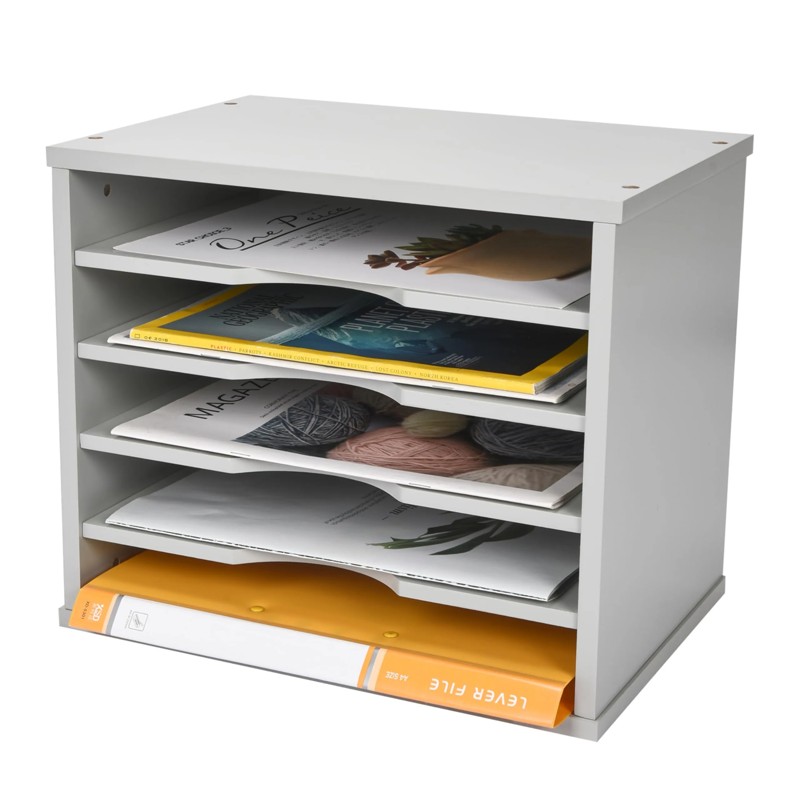 Wooden Desk Shelf Organizer Grey - 5-Tier Shelf File Organizer - Storage